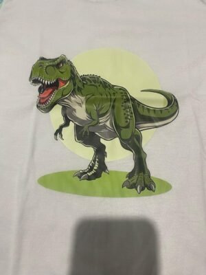 Conjunto de camiseta y pantalones cortos para niños pequeños de Jurassic Park con un diseño de dinosaurio verde y azul.