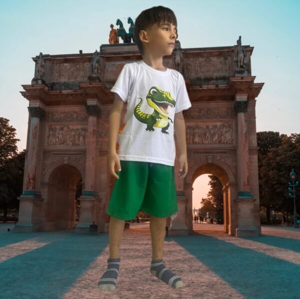 Conjunto de camiseta y pantalones cortos para niños dinosaurio